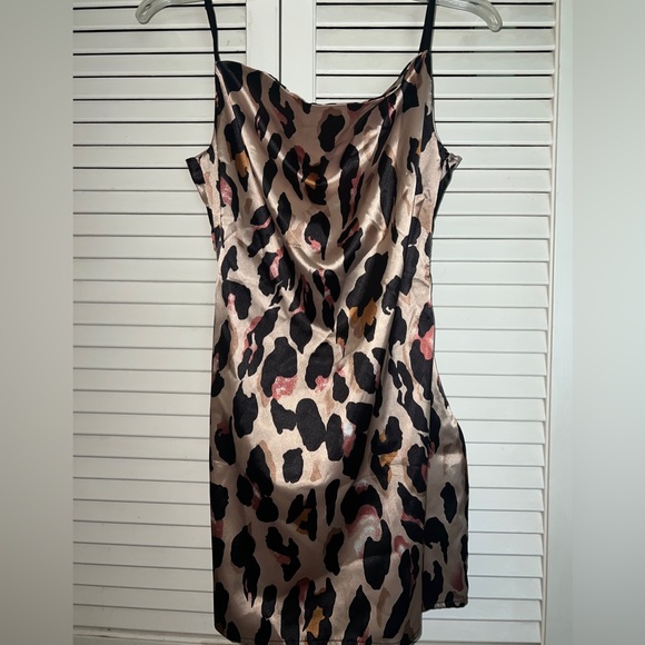 ISawItFirst brown leopard print cowl neck satin mini dress. US size 4 (UK 8). - Picture 1 of 7
